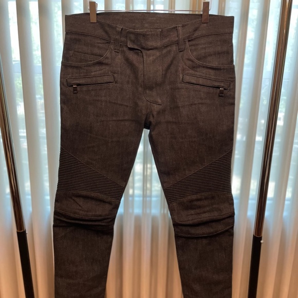 FW15 Black Balmain Biker Slim Stretch Denim Jean 33x32 - Picture 1 of 6